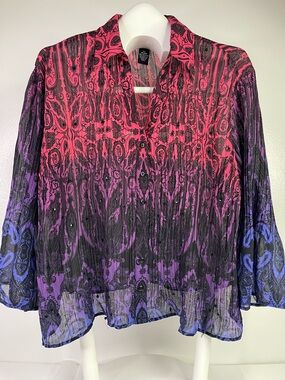 Liz & Me Platinum Collection Paisley Ombre Pleated Blouse Size 0X 14/16W